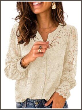 Lace Button Down Shirt Long Sleeve Crew Neck Blouse with Cami